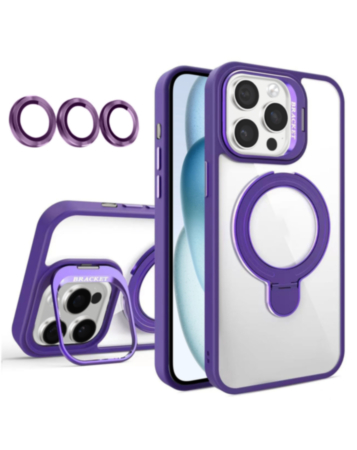 Magnetic Clear Case with 2 Kickstand & Camera Lens - DARK PURPLE for iPhone 16 Pro (Only Ground Shipping)