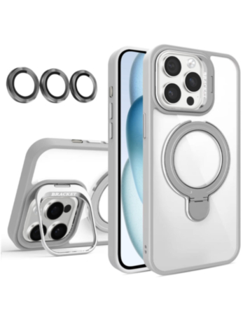 Magnetic Clear Case with 2 Kickstand & Camera Lens - GRAY for iPhone 16 Pro (Only Ground Shipping)