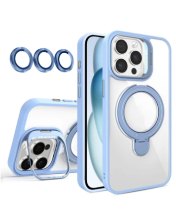 Magnetic Clear Case with 2 Kickstand & Camera Lens - LIGHT BLUE for iPhone 16 Pro (Only Ground Shipping)