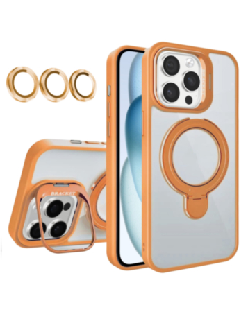Magnetic Clear Case with 2 Kickstand & Camera Lens - ORANGE for iPhone 16 Pro (Only Ground Shipping)