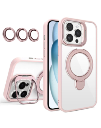 Magnetic Clear Case with 2 Kickstand & Camera Lens - PINK for iPhone 16 Pro (Only Ground Shipping)