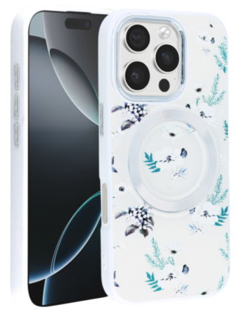 Flower Design Wireless Charging Case - WHITE for iPhone 16 Pro / 17 (Only Ground Shipping)
