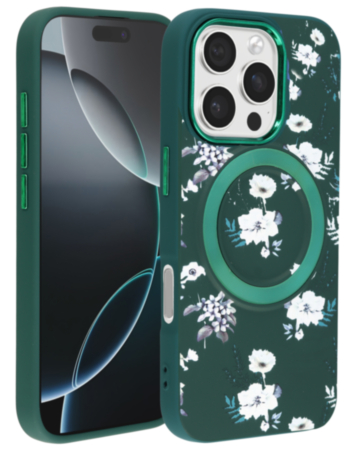 Flower Design Wireless Charging Case - DARK GREEN for iPhone 16 Pro / 17 (Only Ground Shipping)