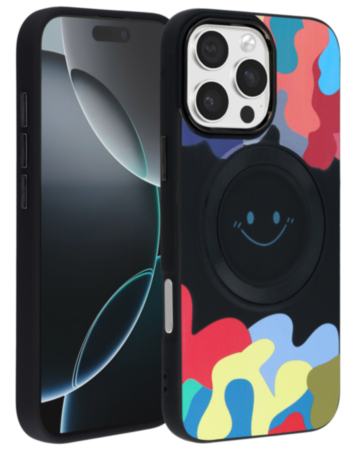 Happy Face Wireless Charging Case - BLACK for iPhone 16 Pro / 17 (Only Ground Shipping)