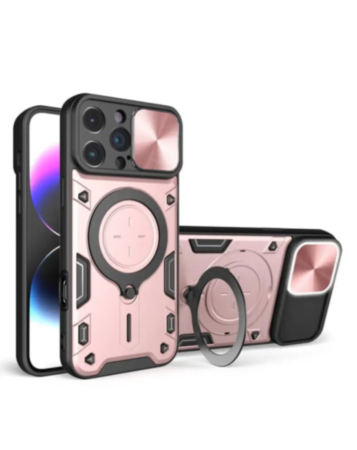 iPhone 16 Pro Slide Camera Lens Cover Case with Ring Stand - ROSE GOLD (Only Ground Shipping)
