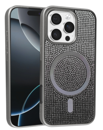 Wireless Charging Bling Diamond Crystal Case - BLACK for iPhone 16 Pro (Only Ground Shipping)