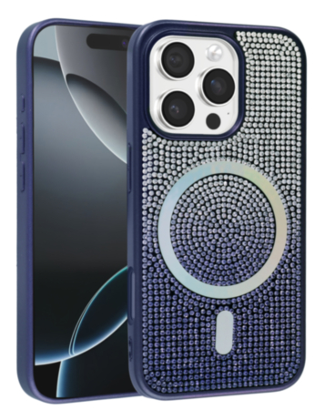 Wireless Charging Bling Diamond Crystal Case - BLUE for iPhone 16 Pro (Only Ground Shipping)