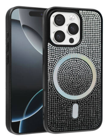 Wireless Charging Bling Diamond Crystal Case - BLACK & SILVER for iPhone 16 Pro (Only Ground Shipping)