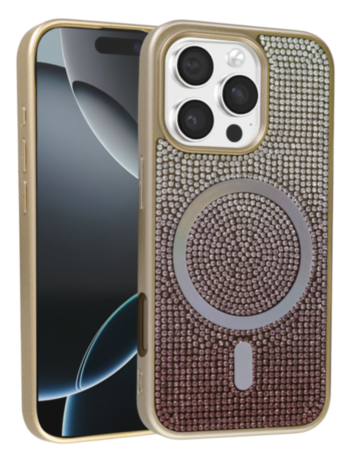 Wireless Charging Bling Diamond Crystal Case - GOLD for iPhone 16 Pro (Only Ground Shipping)