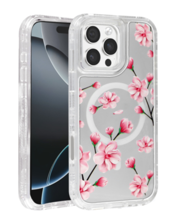 Flower Design Transparent Case with Wireless Charger - Style 1 for iPhone 16 Pro (Only Ground Shipping)