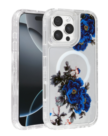 Flower Design Transparent Case with Wireless Charger - Style 2 for iPhone 16 Pro (Only Ground Shipping)