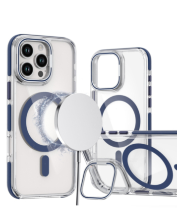 Thin Magnetic Clear Case with Camera Stand Kickstand - BLUE for iPhone 16 Pro (Only Ground Shipping)