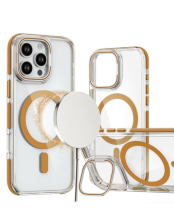 Thin Magnetic Clear Case with Camera Stand Kickstand - DESERT GOLD for iPhone 16 Pro (Only Ground Shipping)