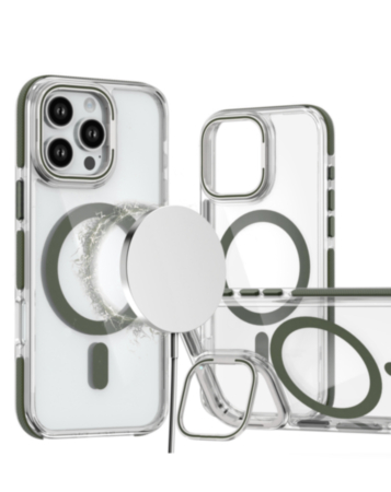 Thin Magnetic Clear Case with Camera Stand Kickstand - GRAY for iPhone 16 Pro (Only Ground Shipping)