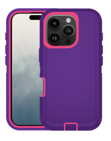 Heavy Duty Case for iPhone 16 Pro (DARK PURPLE & HOT PINK) (Only Ground Shipping)