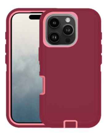 Heavy Duty Case for iPhone 16 Pro (MAROON & PINK) (Only Ground Shipping)