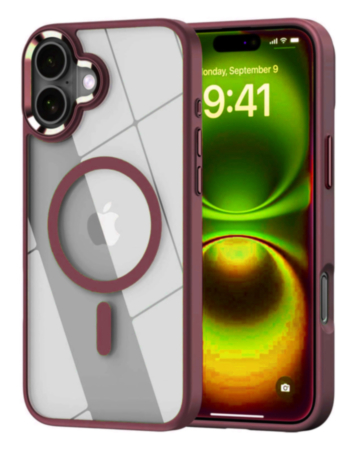 Shiny Magnetic Clear Cases (Burgundy) for iPhone 17 (Only Ground Shipping)