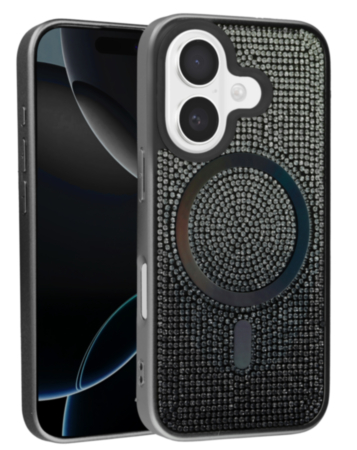 Wireless Charging Bling Diamond Crystal Case - BLACK for iPhone 17 (Only Ground Shipping)