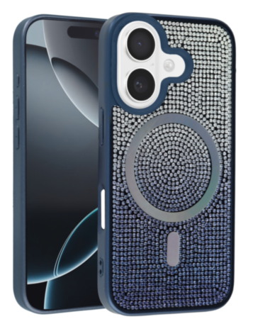 Wireless Charging Bling Diamond Crystal Case - BLUE for iPhone 17 (Only Ground Shipping)