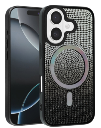 Wireless Charging Bling Diamond Crystal Case - BLACK & SILVER for iPhone 17 (Only Ground Shipping)