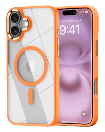 Shiny Magnetic Clear Cases - ORANGE for iPhone 17 (Only Ground Shipping)