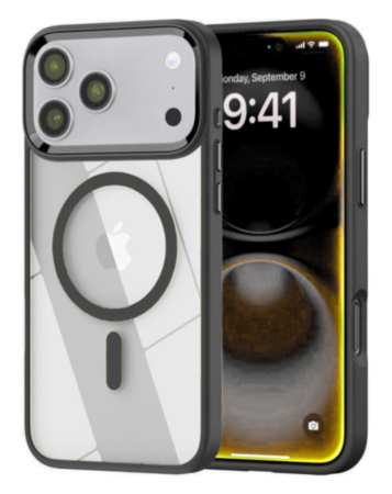 Shiny Magnetic Clear Cases -BLACK for iPhone 17 Pro (Only Ground Shipping)
