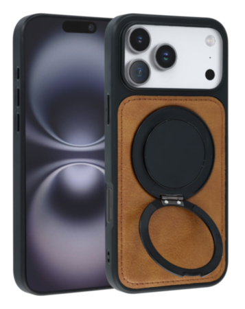 Slim Leather Case with Wireless Charging Kickstand - BROWN for iPhone 17 Pro (Only Ground Shipping)