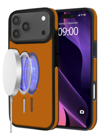 Wireless Charging Clear Case with IC Chip - ORANGE for iPhone 17 Pro (Only Ground Shipping)