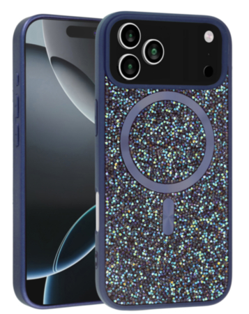 Wireless Charging Bling Diamond Crystal Case - BLUE for iPhone 17 Pro (Only Ground Shipping)