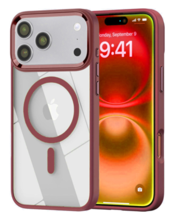 Shiny Magnetic Clear Cases (Burgundy) for iPhone 17 Pro (Only Ground Shipping)