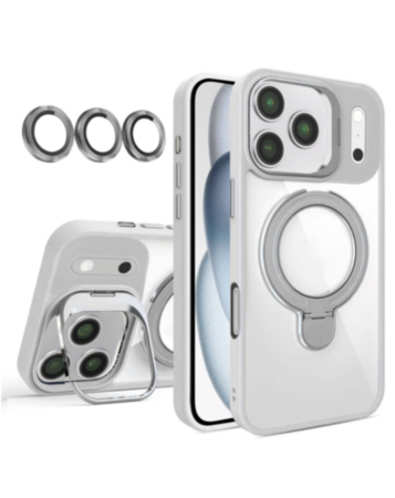 Magnetic Clear Case with 2 Kickstand & Camera Lens (Gray) for iPhone 17 Pro / 18 Pro (Only Ground Shipping)