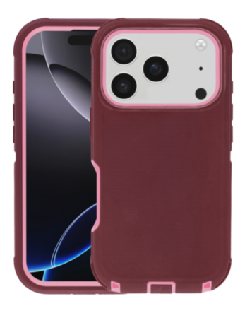 Heavy Duty Case for iPhone 17 Pro Max / 18 Pro Max (MAROON/ PINK) (Only Ground Shipping)