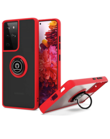Galaxy A23 5G Hard PC Rear / Soft TPU Colorful Border Case with I - ring Holder - RED (Only Ground Shipping)