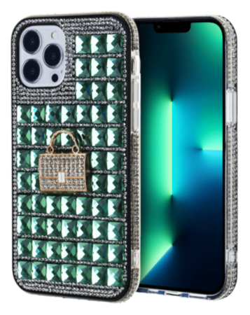 Crystal Stones Case with Bag Adornment - LIME GREEN for iPhone 7G / 8G / SE 2020 (Only Ground Shipping)