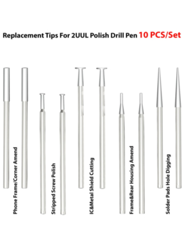 2UUL DA82 Replacement Tips for 2UUL Polish Drill Pen (10 Pcs Set)