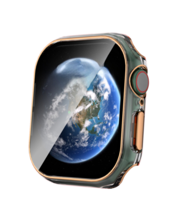 iWatch 46mm (2024) Shinny Hard PC Bumper Case - CLEAR & ROSE GOLD (Only Ground Shipping)