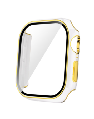 iWatch 46mm (2024) Shinny Hard PC Bumper Case - WHITE & GOLD (Only Ground Shipping)