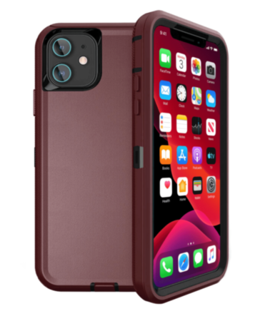 Heavy Duty Case for iPhone 12 Mini (MAROON & BLACK) (Only Ground Shipping)
