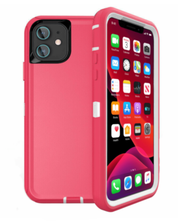 Heavy Duty Case for iPhone 12 Mini (HOT PINK & WHITE) (Only Ground Shipping)
