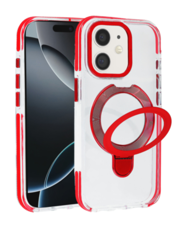 Transparent Case with Wireless Charging Kickstand (RED) for iPhone 11 (Only Ground Shipping)