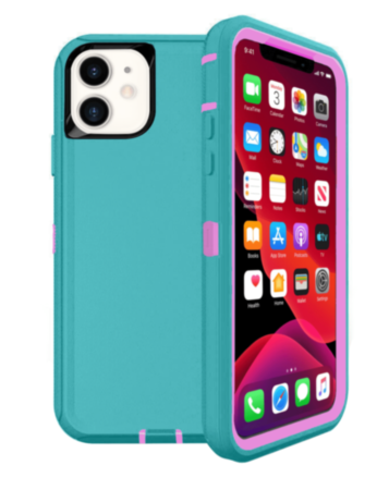 Heavy Duty Case for iPhone 11 (LIGHT TEAL & PINK) (Only Ground Shipping)