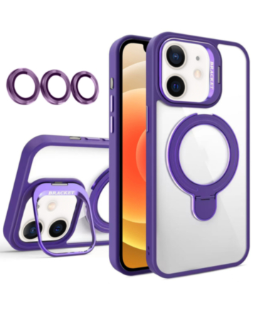 Magnetic Clear Case with 2 Kickstand & Camera Lens - DARK PURPLE for iPhone 11 (Only Ground Shipping)