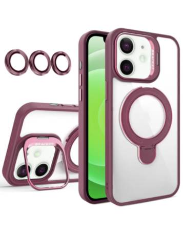 Magnetic Clear Case with 2 Kickstand & Camera Lens (Burgundy) for iPhone 11 (Only Ground Shipping)