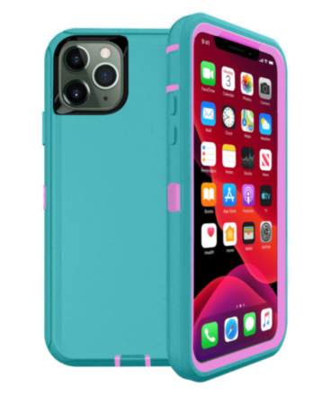 Heavy Duty Case for iPhone 11 Pro Max (LIGHT TEAL & PINK) (Only Ground Shipping)