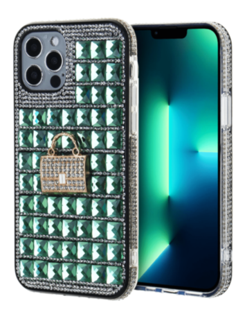 Crystal Stones Case with Bag Adornment - LIME GREEN for iPhone XR (Only Ground Shipping)