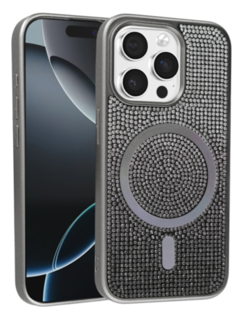 Wireless Charging Bling Diamond Crystal Case - BLACK for iPhone 12 Pro Max (Only Ground Shipping)