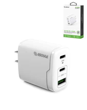 Esoulk EA18 Dual USB-C + USB-A Fast Wall Charger (WHITE) (40W) (Only Ground Shipping)
