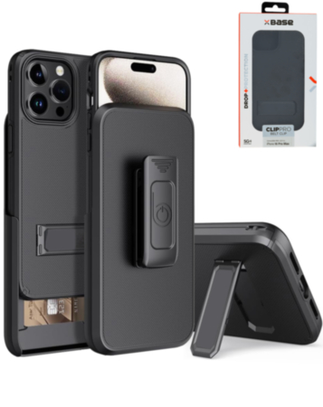 xBase by PowerPeak - Boulder MagSafe Heavy-Duty Co-Molded Rugged Protective Case withBelt Clip Holster - (BLACK) for iPhone 16 (Only Ground Shipping)