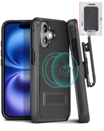 xBase by PowerPeak - Duraclip Series Combo Case MagSafe Belt Clip Holster - (BLACK) for iPhone 16 (Only Ground Shipping)