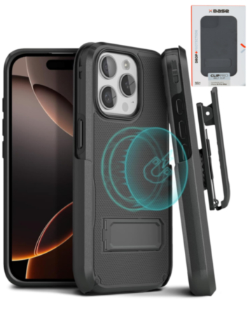 xBase by PowerPeak - Pro Duraclip Series Combo Case MagSafe Belt Clip Holster - (BLACK) for iPhone 16 Pro (Only Ground Shipping)